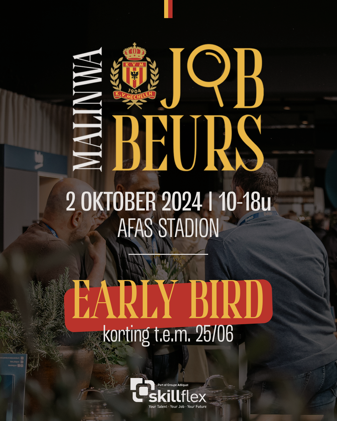 Op woensdag 𝟐 𝐨𝐤𝐭𝐨𝐛𝐞𝐫 𝟐𝟎𝟐𝟒 organiseren we, samen met onze partner KV Mechelen de eerste editie van de Malinwa jobbeurs in het AFAS Stadion! De ideale plek om werkzoekenden & studenten kennis te laten maken met uw bedrijf.  Schrijf u snel in als standhouder & scoor nu uw vroegboekkorting ➡️ https://lnkd.in/eXCzH8gJ #trotsoponzepartners